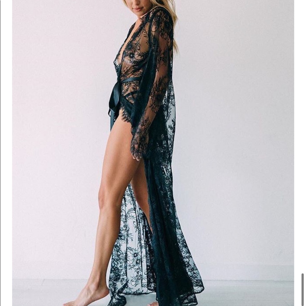 LONG SLEEVE LACE MAXI KIMONO COVERUP CARDIGAN BLK - Picture 4 of 9